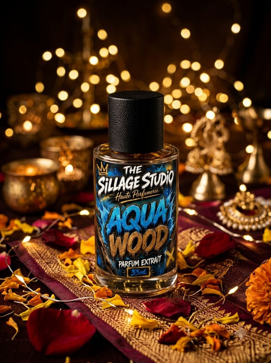 Aqua Wood — The Sillage Studio Parfum Extrait 33ml, festive scene