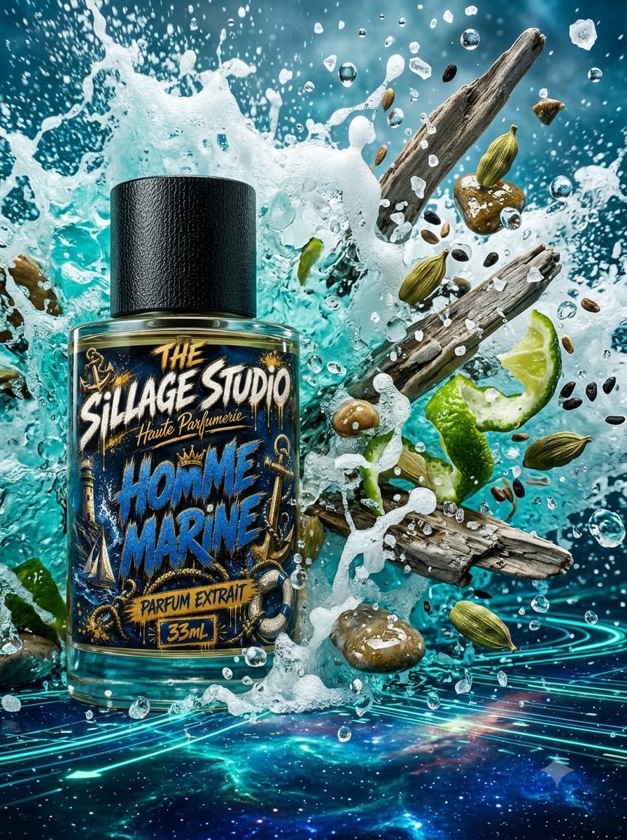 Homme Marine — exploded marine scent scene, The Sillage Studio Parfum Extrait 33ml